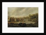 A cavalry skirmish by a river by Palamedes Palamedesz