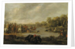 A cavalry skirmish by a river by Palamedes Palamedesz