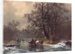 Loggers on a frozen waterway, 1873 by Heinrich Hofer