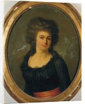 Portrait of a gentlewoman in a black dress with red sash by Jean Louis Laneuville