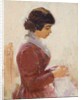Girl in Red, Sewing by Theodore Robinson