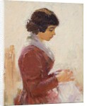 Girl in Red, Sewing by Theodore Robinson
