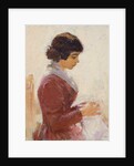Girl in Red, Sewing by Theodore Robinson