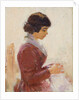 Girl in Red, Sewing by Theodore Robinson