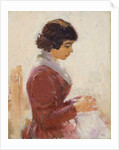 Girl in Red, Sewing by Theodore Robinson