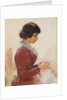 Girl in Red, Sewing by Theodore Robinson