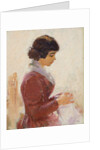 Girl in Red, Sewing by Theodore Robinson