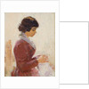Girl in Red, Sewing by Theodore Robinson