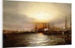 Sunrise from Chapman Dock and Old Brooklyn Navy Yard, East River, New York by Elisha Taylor Baker