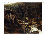 Lormes - A Torrent with a Standing Peasant, Spinning Wool, 1842 by Jean Baptiste Camille Corot