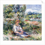 Young Woman Sitting in a Meadow by Pierre Auguste Renoir