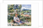 Young Woman Sitting in a Meadow by Pierre Auguste Renoir