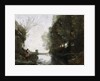 A River with a Square Tower and a Farmer in the foreground, c.1865-70 by Jean Baptiste Camille Corot