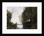 A River with a Square Tower and a Farmer in the foreground, c.1865-70 by Jean Baptiste Camille Corot
