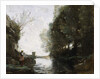 A River with a Square Tower and a Farmer in the foreground, c.1865-70 by Jean Baptiste Camille Corot
