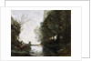 A River with a Square Tower and a Farmer in the foreground, c.1865-70 by Jean Baptiste Camille Corot