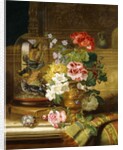A Vase of Assorted Flowers and Songbirds on a Ledge, 1867 by William John Wainwright