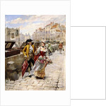 Gentleman and Flower Girl near Book Stalls by the Seine by Henri-Victor Lesur