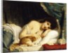 A Reclining Beauty with her Cat by Fritz Zuber-Buhler