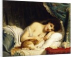 A Reclining Beauty with her Cat by Fritz Zuber-Buhler