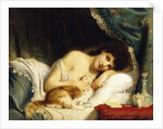 A Reclining Beauty with her Cat by Fritz Zuber-Buhler