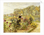 An Elegant Woman in a Rose Garden by Marie Francois Firmin-Girard