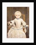 A Young Girl Seated, three-quarter length, wearing an Ivory Dress and Bonnet with a Pigeon by Christian Lindner