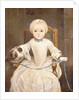 A Young Girl Seated, three-quarter length, wearing an Ivory Dress and Bonnet with a Pigeon by Christian Lindner