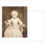 A Young Girl Seated, three-quarter length, wearing an Ivory Dress and Bonnet with a Pigeon by Christian Lindner