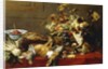A Basket of Fruit on a Draped Table with Dead Game and a Monkey by Frans Snyders or Snijders