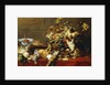 A Basket of Fruit on a Draped Table with Dead Game and a Monkey by Frans Snyders or Snijders