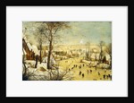 A Village in Winter with a Birdtrap and Skaters on a frozen waterway by P. the Younger Brueghel