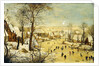 A Village in Winter with a Birdtrap and Skaters on a frozen waterway by P. the Younger Brueghel