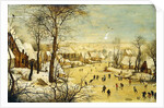 A Village in Winter with a Birdtrap and Skaters on a frozen waterway by P. the Younger Brueghel