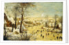 A Village in Winter with a Birdtrap and Skaters on a frozen waterway by P. the Younger Brueghel