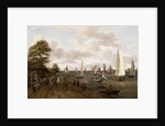 A Panoramic View of Amsterdam with a barge and smallships on the Buiten-Amstel by Abraham Storck