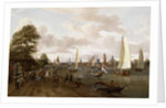 A Panoramic View of Amsterdam with a barge and smallships on the Buiten-Amstel by Abraham Storck