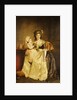 Portrait of a Lady, seated full-length by a table, with her daughter, holding a posey of flowers by Rose Adelaide Ducreux