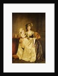 Portrait of a Lady, seated full-length by a table, with her daughter, holding a posey of flowers by Rose Adelaide Ducreux