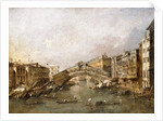 The Rialto Bridge, Venice, with Gondolas in the foreground by Francesco Guardi
