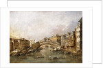 The Rialto Bridge, Venice, with Gondolas in the foreground by Francesco Guardi