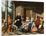 Portrait of a Family dining on a Portico, a formal Garden beyond, 1747 by Jan Josef the Younger Horemans