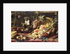 A Spilled Basket of Fruits on a Draped Table with Monkeys by Frans Snyders or Snijders