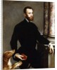 Portrait of a Gentleman, Standing three-quarter length, wearing a black costume and holding a book by Bernardino Campi