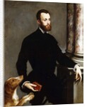 Portrait of a Gentleman, Standing three-quarter length, wearing a black costume and holding a book by Bernardino Campi