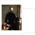 Portrait of a Gentleman, Standing three-quarter length, wearing a black costume and holding a book by Bernardino Campi