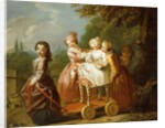 A Young Boy on a Hobbyhorse, with other Children Playing in a Garden by Philippe Mercier