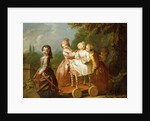 A Young Boy on a Hobbyhorse, with other Children Playing in a Garden by Philippe Mercier