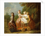 A Young Boy on a Hobbyhorse, with other Children Playing in a Garden by Philippe Mercier