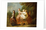 A Young Boy on a Hobbyhorse, with other Children Playing in a Garden by Philippe Mercier